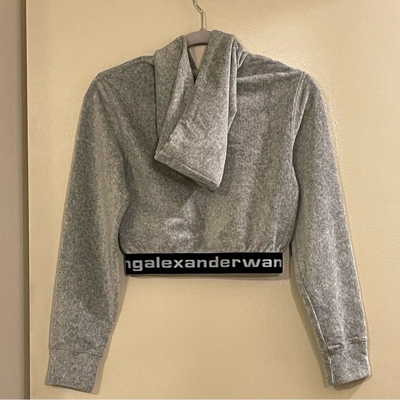 ALEXANDER WANG Stretch Corduroy Cropped Long Sleeve Hoodie in Heather Gray - Picture 8 of 10